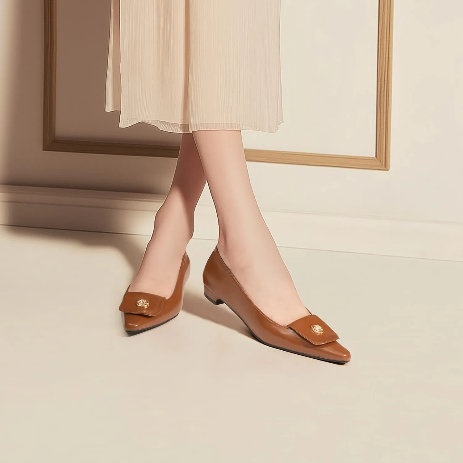 Ballet Flats for Women;Pointed Toe Leather Flats Shoes;Slip on Dressy Office Party Shoes.
