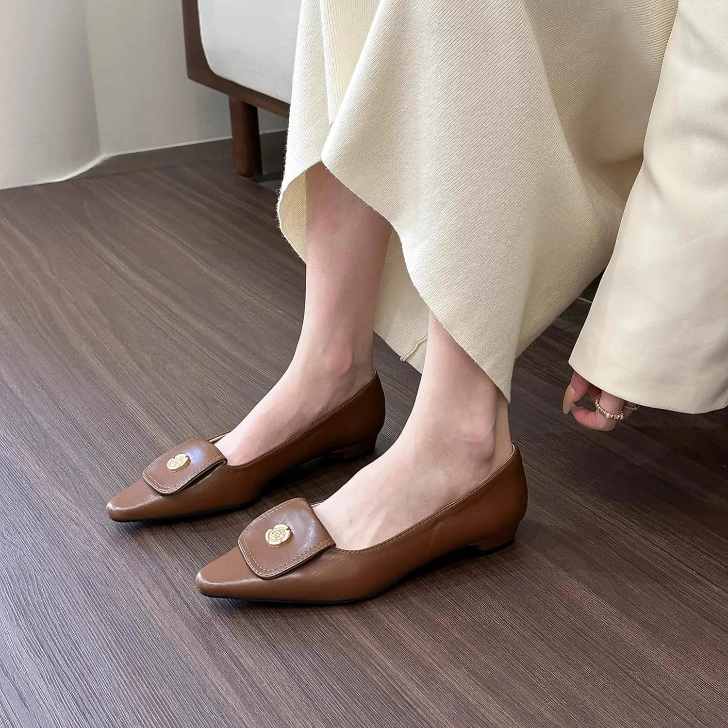 Ballet Flats for Women;Pointed Toe Leather Flats Shoes;Slip on Dressy Office Party Shoes.