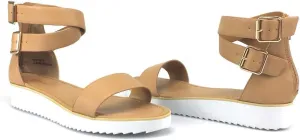 BAMBOO Women's Double Ankle Strap Faux Leather Platform Flats Sandal Pansy-02