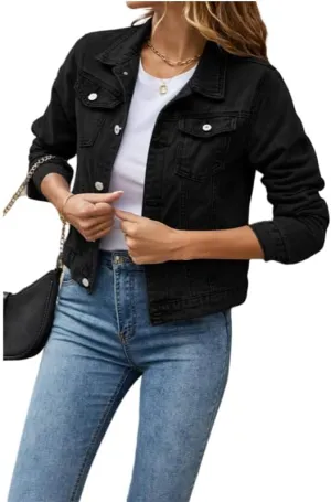 Basic Denim Jacket Women Trendy Distressed Jean Jackets Coat Button Up Vintage Western Trucker Outwear with Pockets