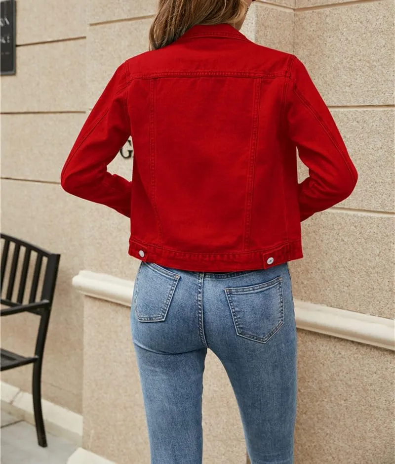 Basic Denim Jacket Women Trendy Distressed Jean Jackets Coat Button Up Vintage Western Trucker Outwear with Pockets