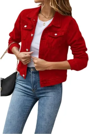 Basic Denim Jacket Women Trendy Distressed Jean Jackets Coat Button Up Vintage Western Trucker Outwear with Pockets
