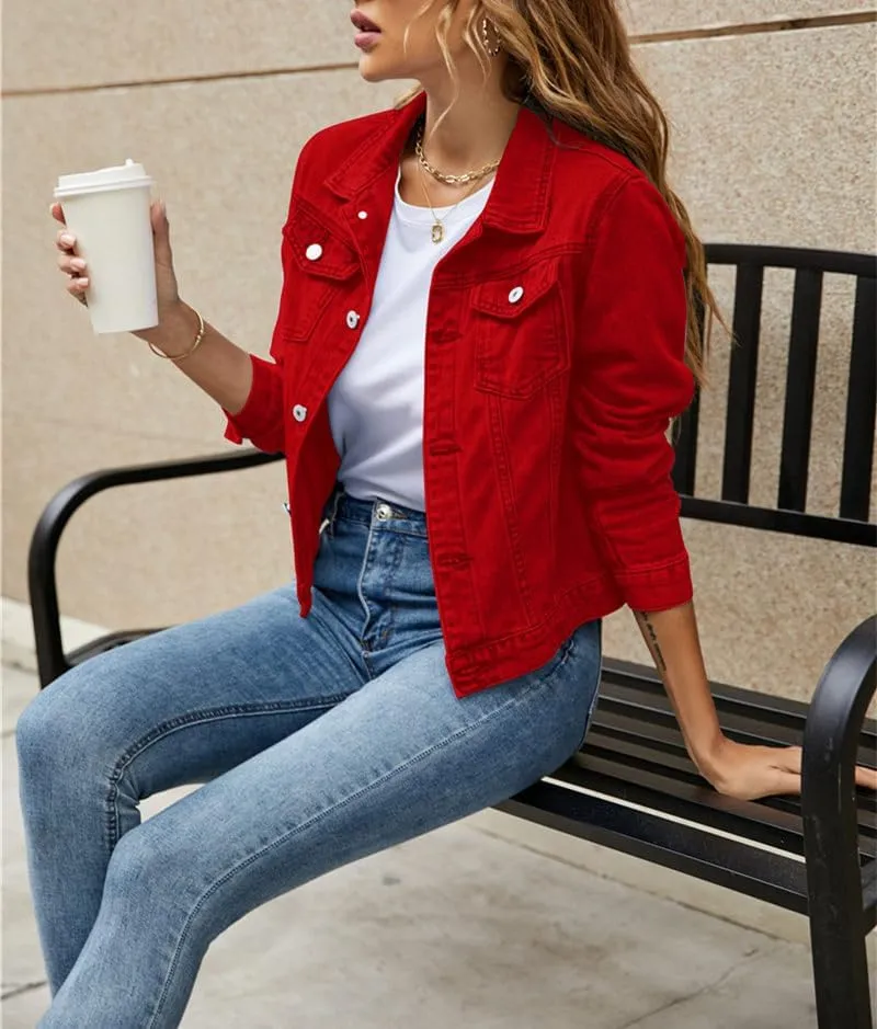 Basic Denim Jacket Women Trendy Distressed Jean Jackets Coat Button Up Vintage Western Trucker Outwear with Pockets