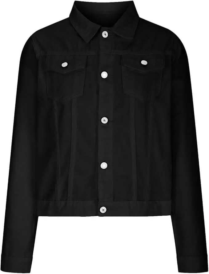 Basic Denim Jacket Women Trendy Distressed Jean Jackets Coat Button Up Vintage Western Trucker Outwear with Pockets