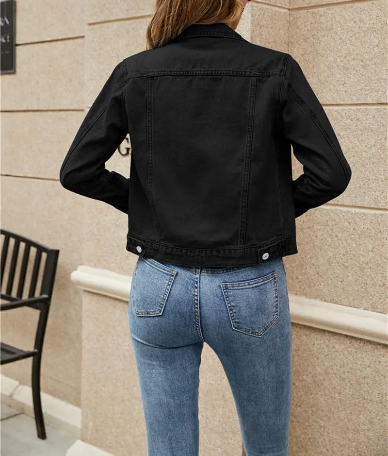 Basic Denim Jacket Women Trendy Distressed Jean Jackets Coat Button Up Vintage Western Trucker Outwear with Pockets