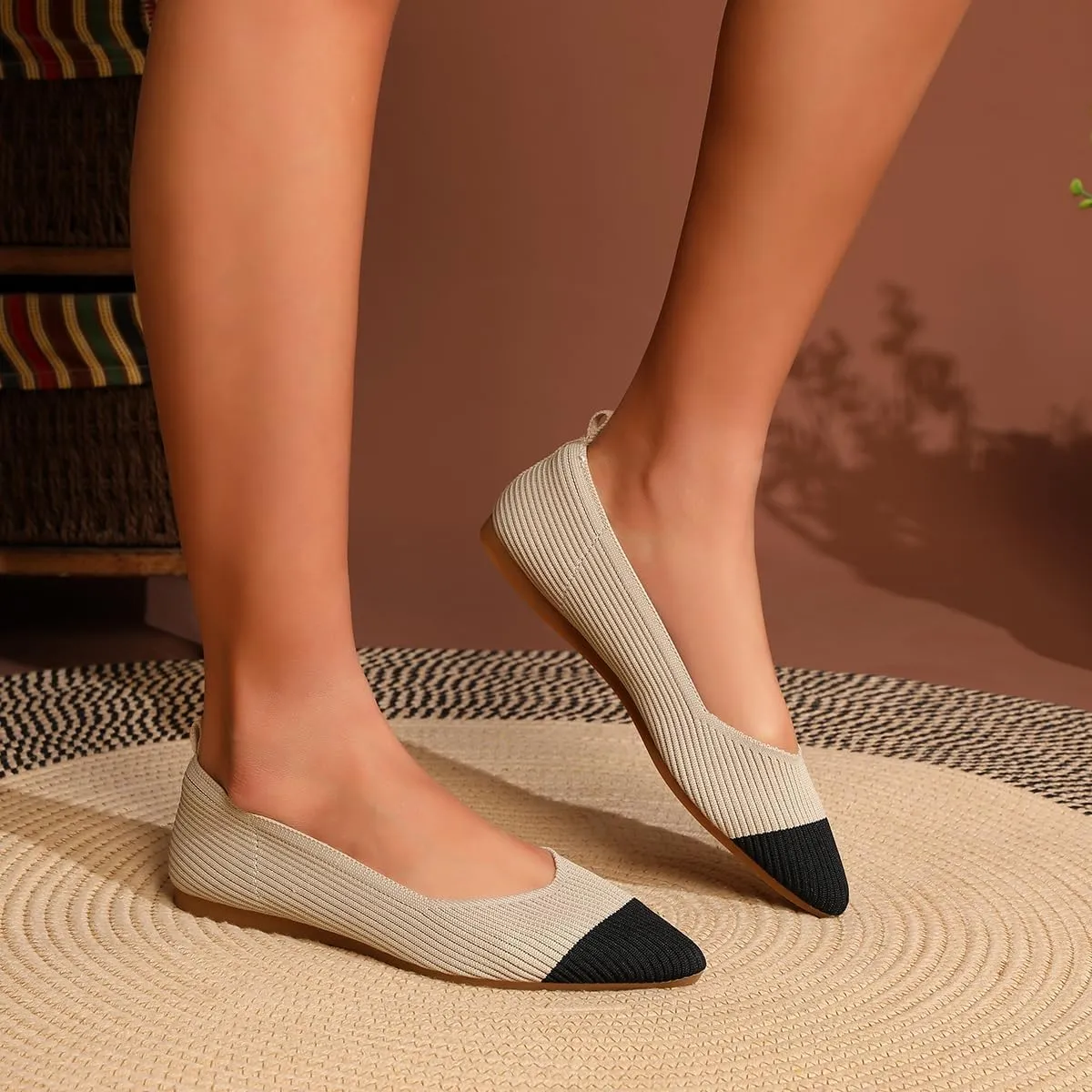 Bealin Womens Flats Dressy Pointed Toe Knit Ballet Shoes Confortable Women Soft Flats Shoes Slip On Loafer Shoes
