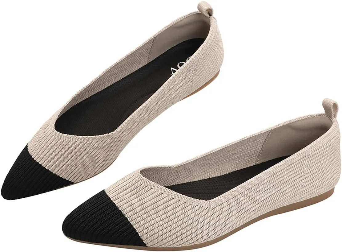 Bealin Womens Flats Dressy Pointed Toe Knit Ballet Shoes Confortable Women Soft Flats Shoes Slip On Loafer Shoes