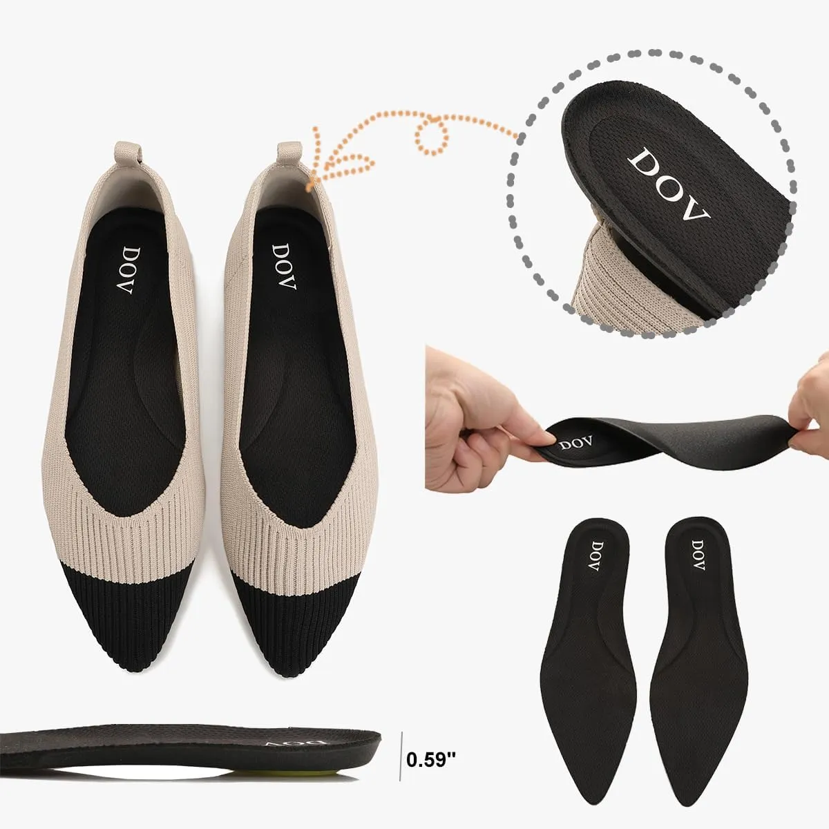 Bealin Womens Flats Dressy Pointed Toe Knit Ballet Shoes Confortable Women Soft Flats Shoes Slip On Loafer Shoes