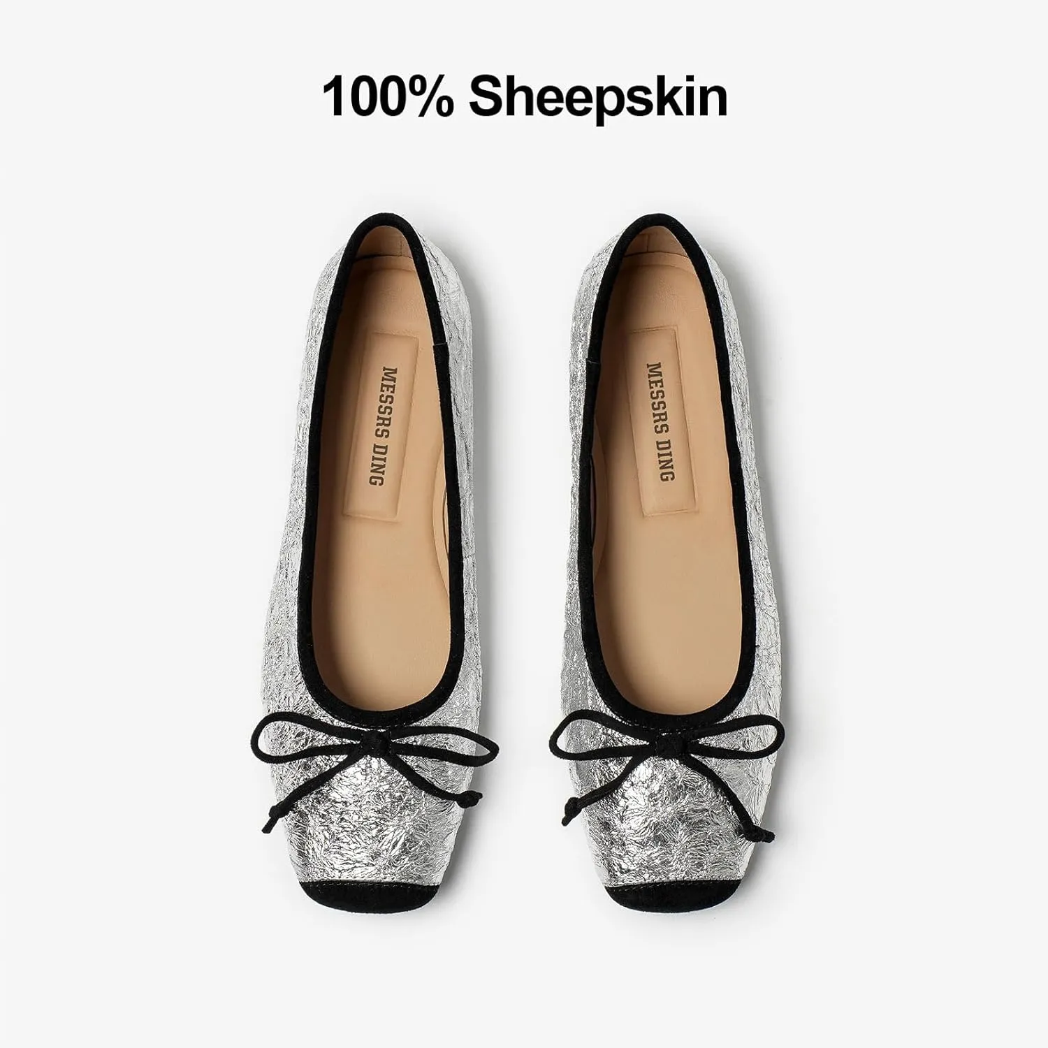 BEAU TODAY Mary Jane Shoes Women, Ballet Flats Shoes for Women, Buckle Strap Genuine Leather Flats, Comfortable Square Toe Dressy Mary Jane Flats Trendy