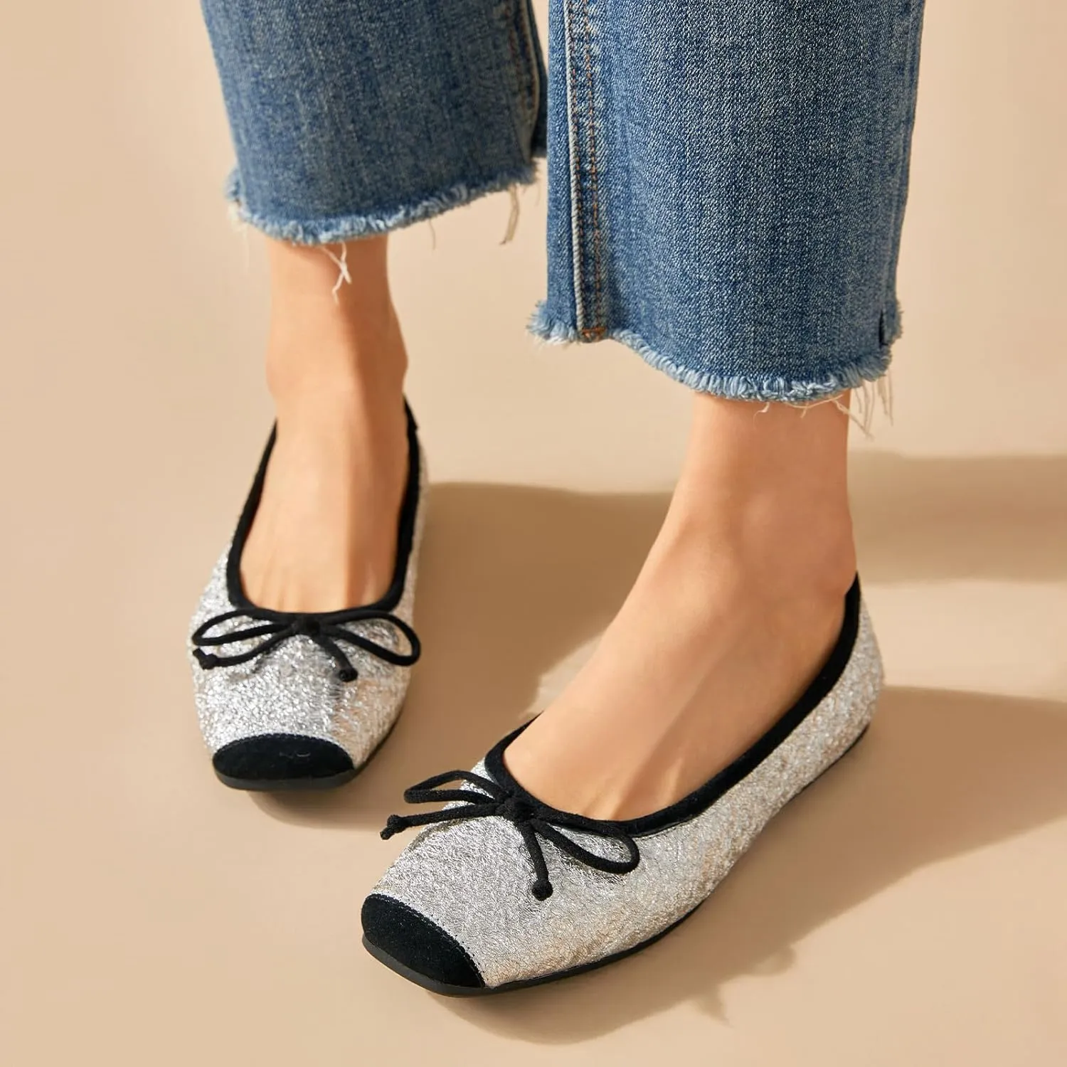 BEAU TODAY Mary Jane Shoes Women, Ballet Flats Shoes for Women, Buckle Strap Genuine Leather Flats, Comfortable Square Toe Dressy Mary Jane Flats Trendy