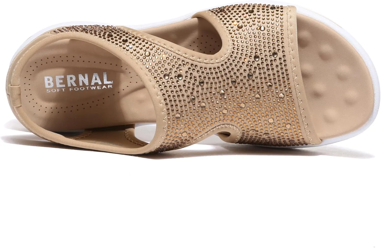 Bernal Women's Fashion Walking Sandals Comfortable Cushion Open-Toe Shoes Slip-On Platrorm Sandals with Diamonds