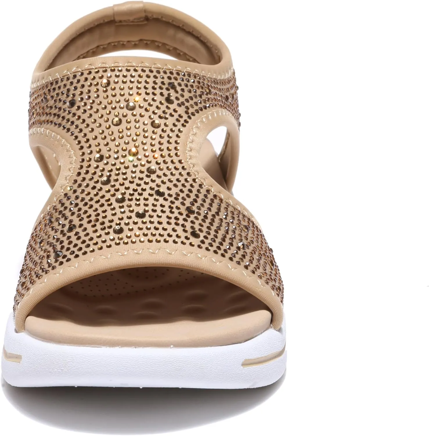 Bernal Women's Fashion Walking Sandals Comfortable Cushion Open-Toe Shoes Slip-On Platrorm Sandals with Diamonds