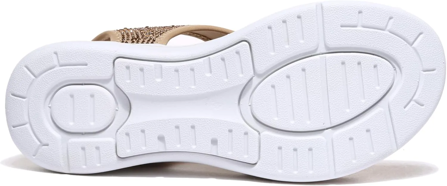 Bernal Women's Fashion Walking Sandals Comfortable Cushion Open-Toe Shoes Slip-On Platrorm Sandals with Diamonds