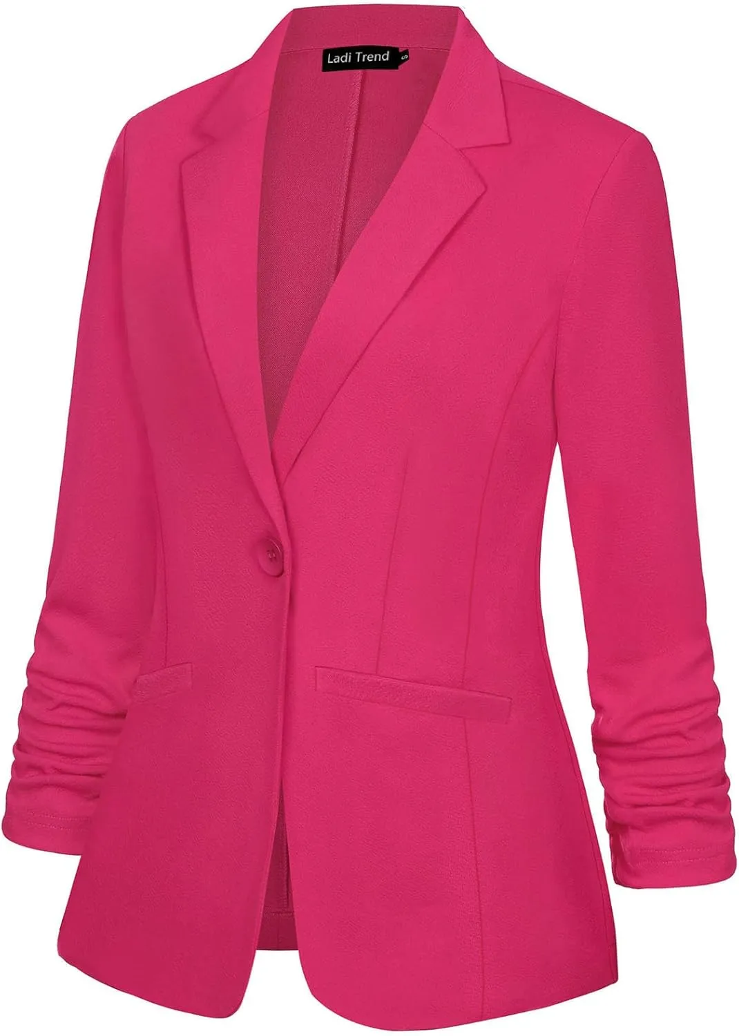 Blazers for Women Dressy Casual Ruched 3/4 Sleeve Lapel Button Work Office Cardigan Suit Jacket with Pockets