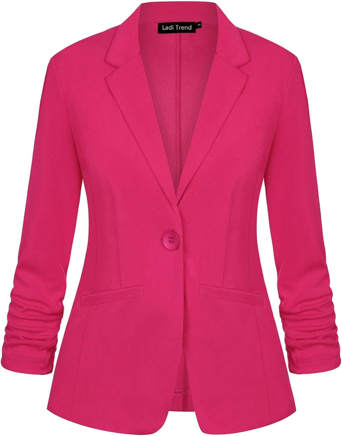 Blazers for Women Dressy Casual Ruched 3/4 Sleeve Lapel Button Work Office Cardigan Suit Jacket with Pockets