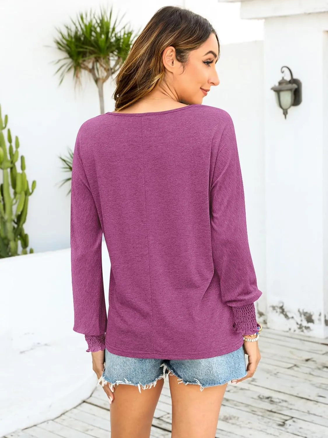 Bluetime Womens Long Sleeve Tops Crew Neck Casual T Shirts Loose Basic Tee Blouse