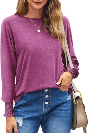 Bluetime Womens Long Sleeve Tops Crew Neck Casual T Shirts Loose Basic Tee Blouse