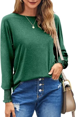 Bluetime Womens Long Sleeve Tops Crew Neck Casual T Shirts Loose Basic Tee Blouse