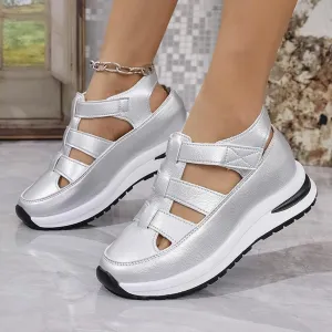 Bootara Women's Plus Size Hollow-Out Casual Sandals, Closed Toe Sandals Platform Height-Boosting Thick Sole Shoes