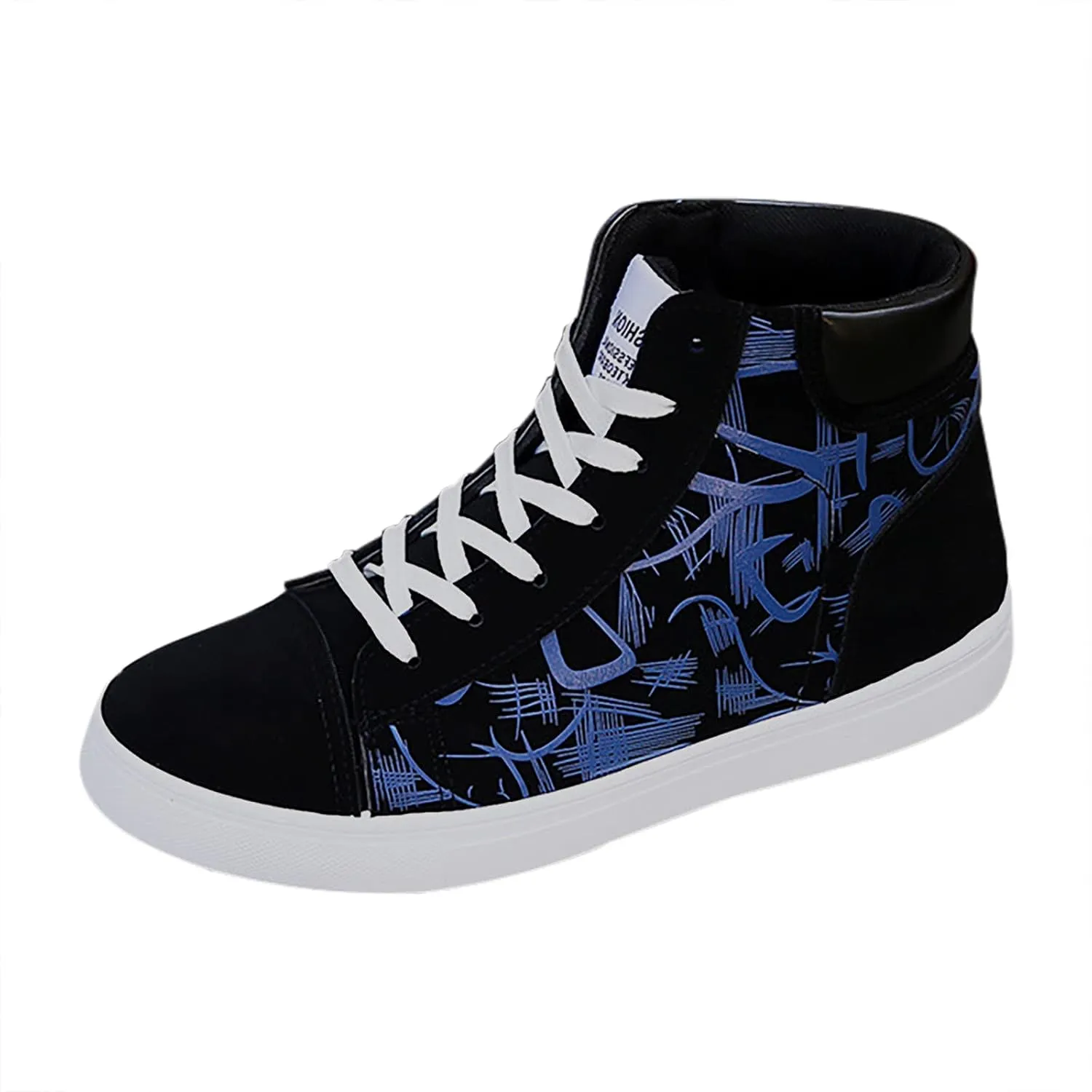 BORAMAX Mens Walking Shoes Slip On High Tops Graffiti Flat Sneaker Men's High Top Non Slip Canvas Tennis Shoes