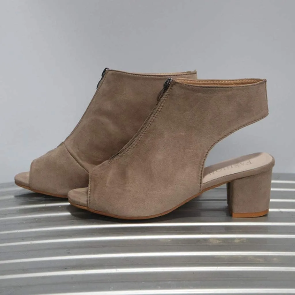 BORAMAX Womens Open Toe Heel Sandals,Fashion Cutout Side Strap Zipper Chunky Heel Sandals Slip On Ankle Backless Booties
