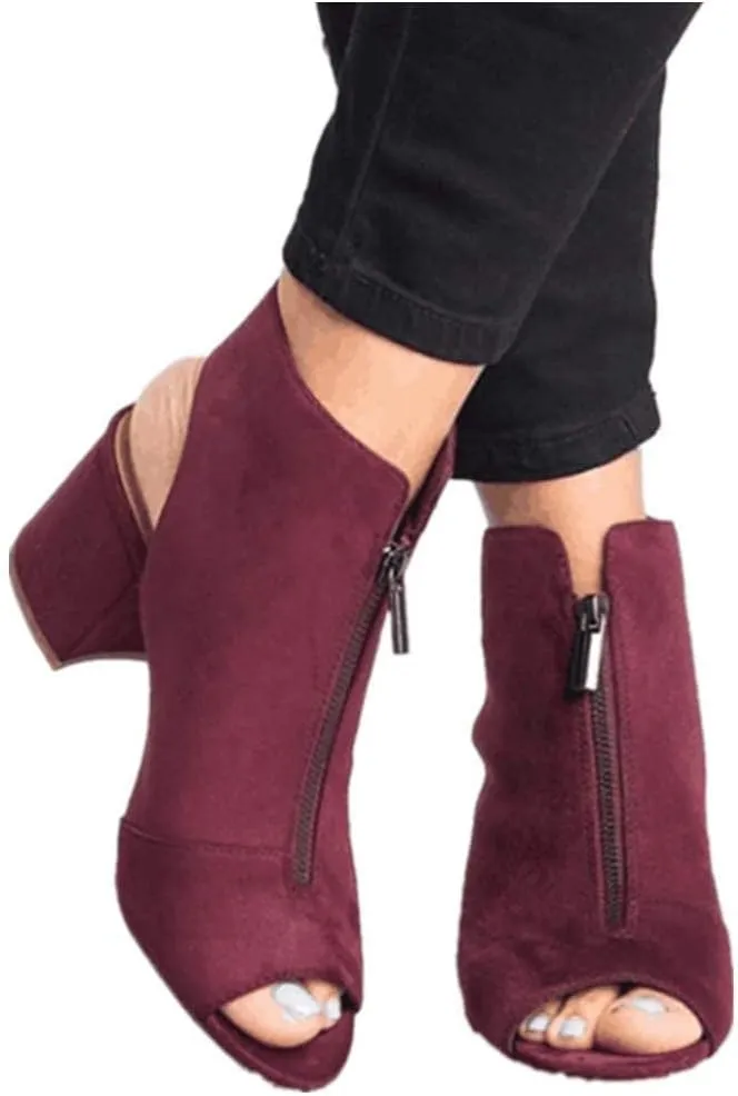 BORAMAX Womens Open Toe Heel Sandals,Fashion Cutout Side Strap Zipper Chunky Heel Sandals Slip On Ankle Backless Booties