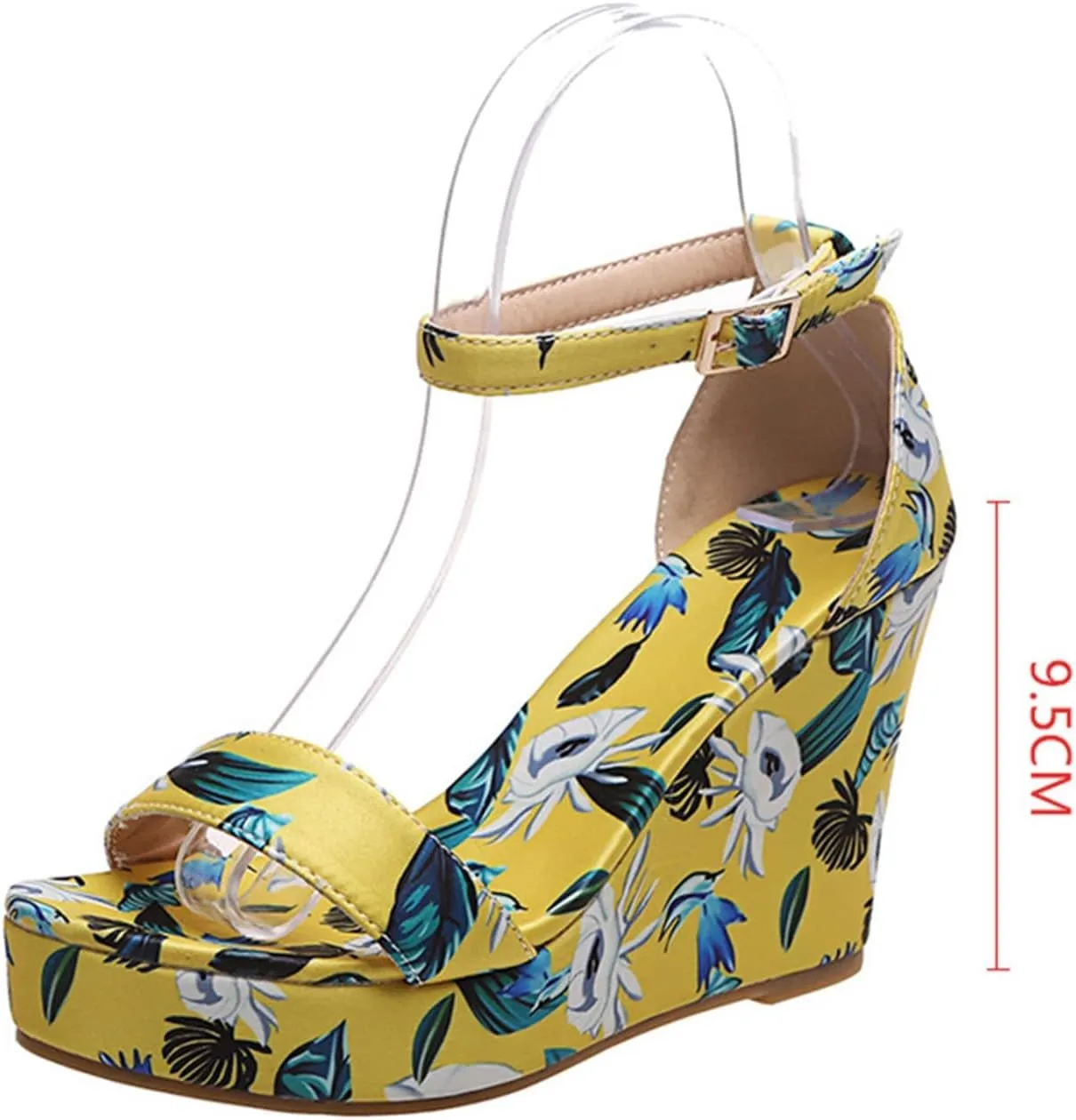 BORAMAX Womens Wedge Platform Sandals Buckle Gladiator Ankle Strap Flower Peep toe Floral Printed Slingback Platform Sandals