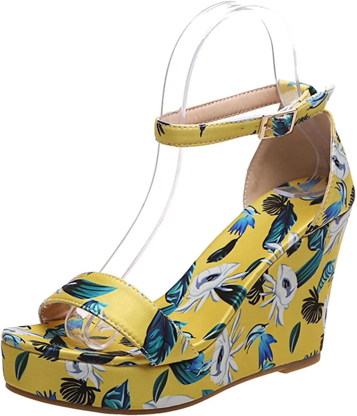 BORAMAX Womens Wedge Platform Sandals Buckle Gladiator Ankle Strap Flower Peep toe Floral Printed Slingback Platform Sandals