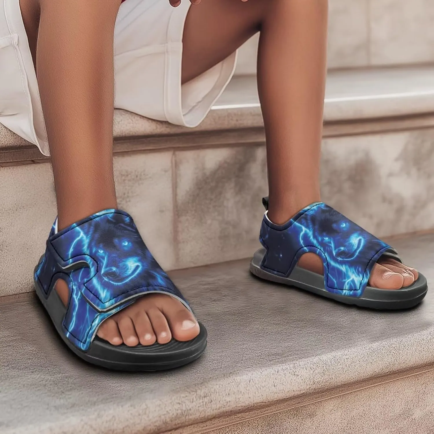 Boys Sandals Summer Kids Shoes Fire Dragon Print Open Toe Sport Outdoor Athletic Sandals Quick Dry Water Shoes