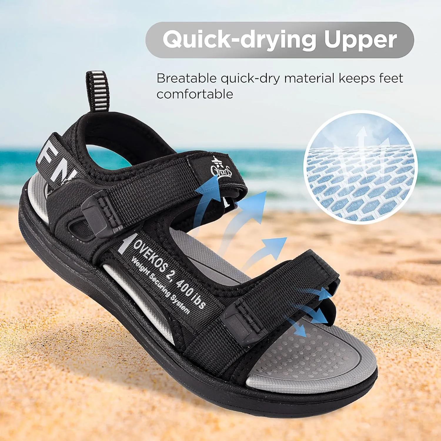 Boys Water Sandals Kids Open-Toe Adjustable Straps Sport Sandals Child Outdoor Athletic Lightweight(Little Kid/Big Kid)