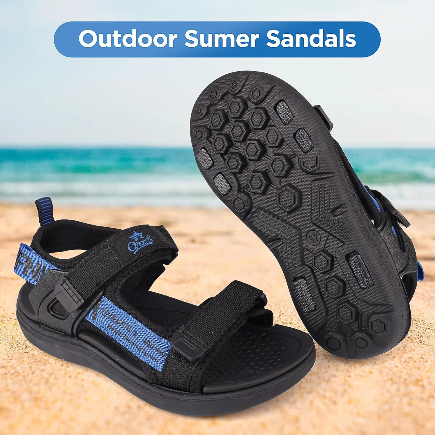 Boys Water Sandals Kids Open-Toe Adjustable Straps Sport Sandals Child Outdoor Athletic Lightweight(Little Kid/Big Kid)