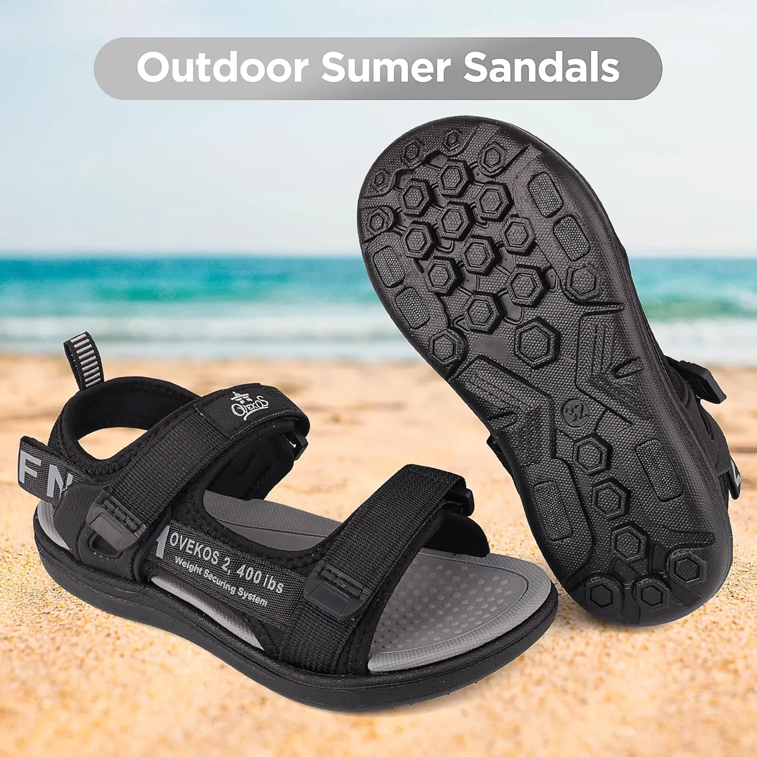 Boys Water Sandals Kids Open-Toe Adjustable Straps Sport Sandals Child Outdoor Athletic Lightweight(Little Kid/Big Kid)