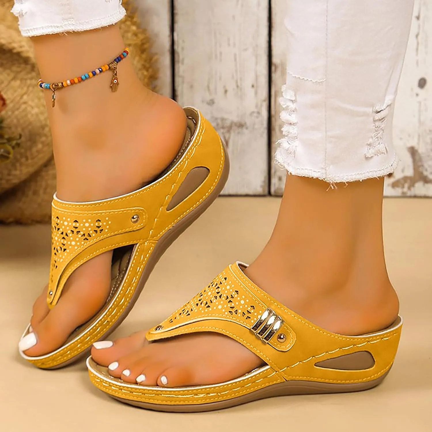 Breathable Mesh Hollow Sports Sandals Non-Slip 2024 New Women’s Wedge Orthopedic Flip-Flops Summer Casual Sandals Open Toe