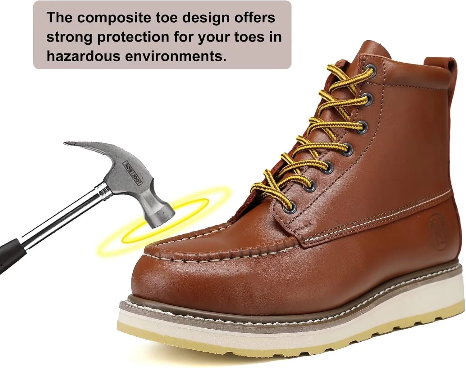 Brown Men's Composite & Soft Toe Construction Boots Slip Resistant Oil Resistant Leather Work Boots