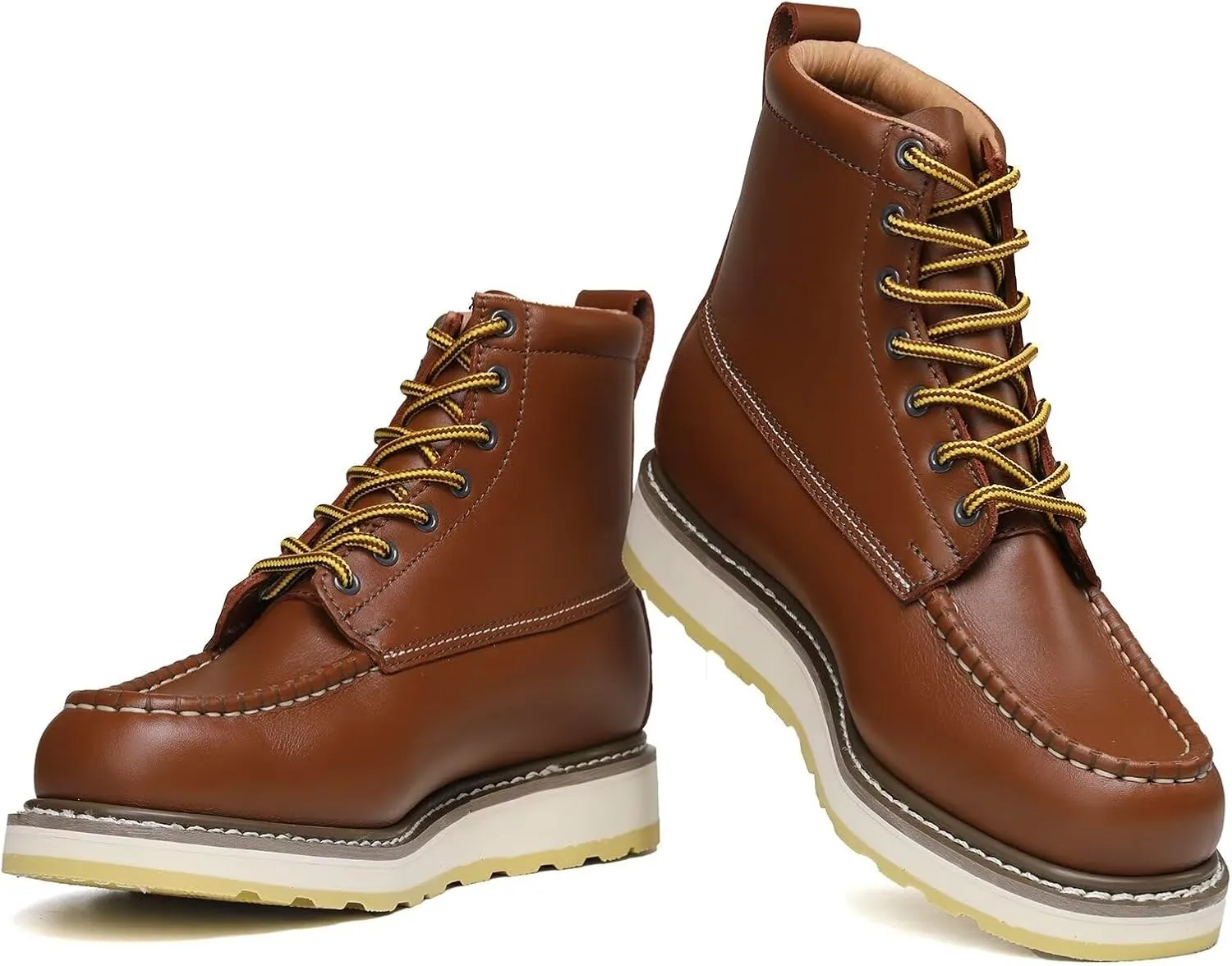 Brown Men's Composite & Soft Toe Construction Boots Slip Resistant Oil Resistant Leather Work Boots