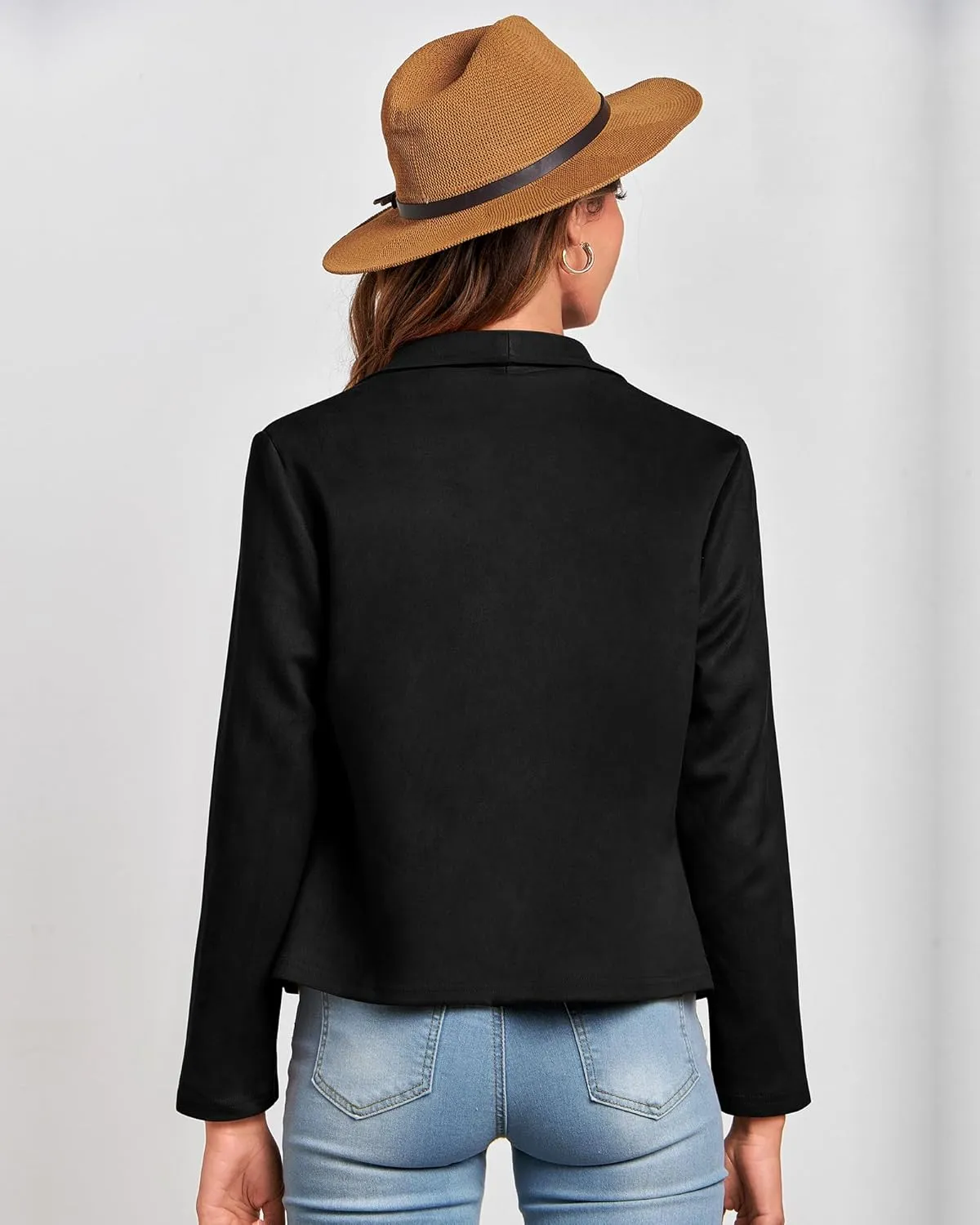BTFBM Womens Faux Suede Jackets Dressy Spring Summer Clothes 2025 Lapel Long Sleeve Open Front Cropped Outerwear Coats
