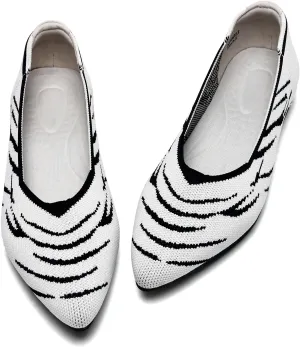 Buyrew Women's Flats Pointed Toe Ballet Shoes Knit Dress Shoes Low Wedge Slip On Arch Support Walking Office Business Flats