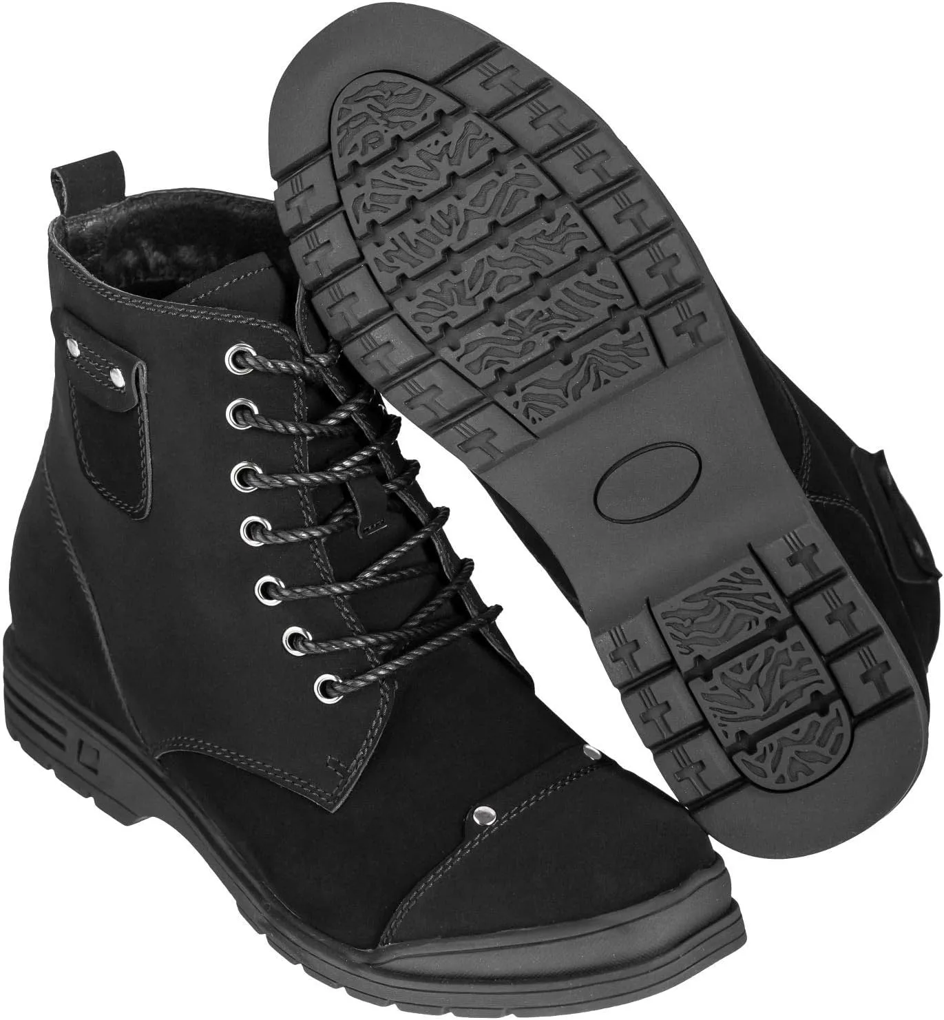 Calden Men's Invisible Height Increasing Elevator Shoes - Black Nubuck Leather Lace-up Military Style Ankle Boots - 3.2 Inches Taller - K18135 - Size 10 D(M) US
