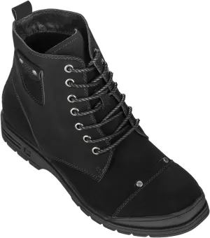 Calden Men's Invisible Height Increasing Elevator Shoes - Black Nubuck Leather Lace-up Military Style Ankle Boots - 3.2 Inches Taller - K18135 - Size 10 D(M) US