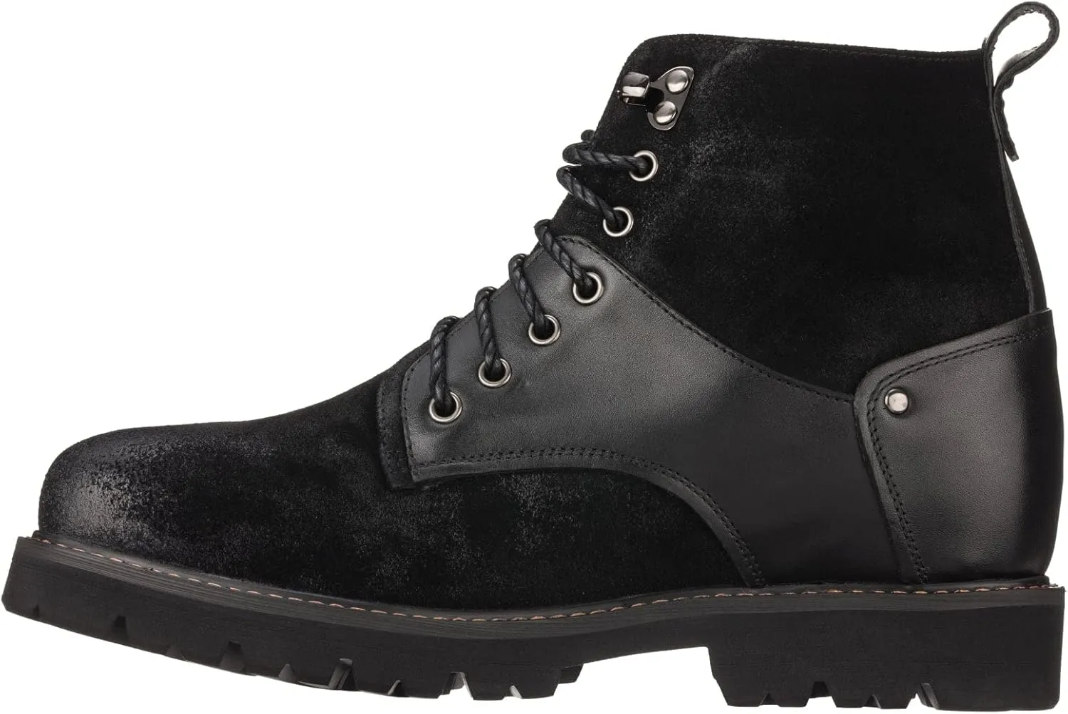 CALTO Men's Invisible Height Increasing Elevator Shoes - Black Nubuck Distressed Leather Round-Toe Lace-up Ankle Boots - 3.3 Inches Taller - K8701 - Size 11.5 D(M) US