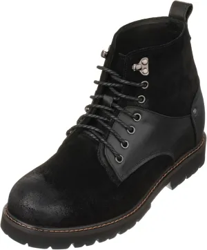 CALTO Men's Invisible Height Increasing Elevator Shoes - Black Nubuck Distressed Leather Round-Toe Lace-up Ankle Boots - 3.3 Inches Taller - K8701 - Size 11.5 D(M) US