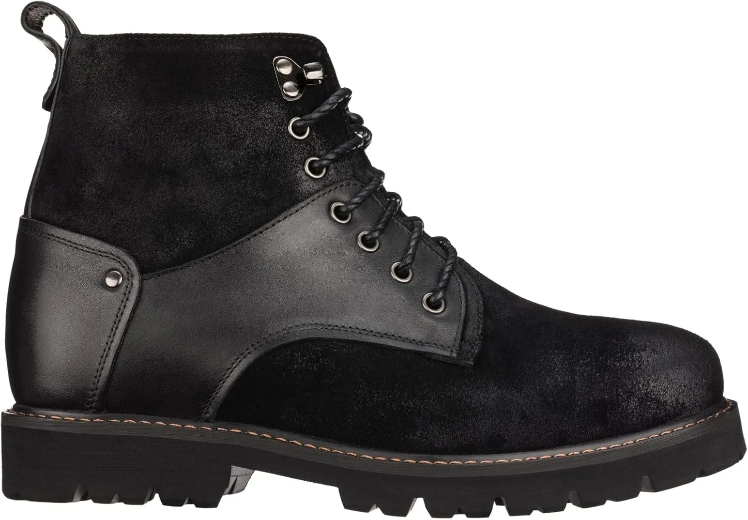CALTO Men's Invisible Height Increasing Elevator Shoes - Black Nubuck Distressed Leather Round-Toe Lace-up Ankle Boots - 3.3 Inches Taller - K8701 - Size 11.5 D(M) US