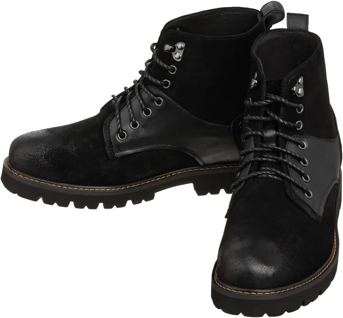 CALTO Men's Invisible Height Increasing Elevator Shoes - Black Nubuck Distressed Leather Round-Toe Lace-up Ankle Boots - 3.3 Inches Taller - K8701 - Size 11.5 D(M) US