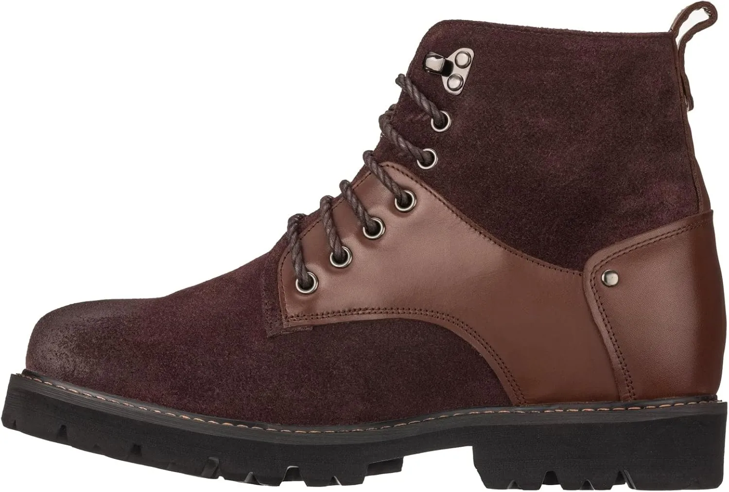 CALTO Men's Invisible Height Increasing Elevator Shoes - Dark Brown Nubuck Distressed Leather Round-Toe Lace-up Ankle Boots - 3.3 Inches Taller - K8703 - Size 9 D(M) US