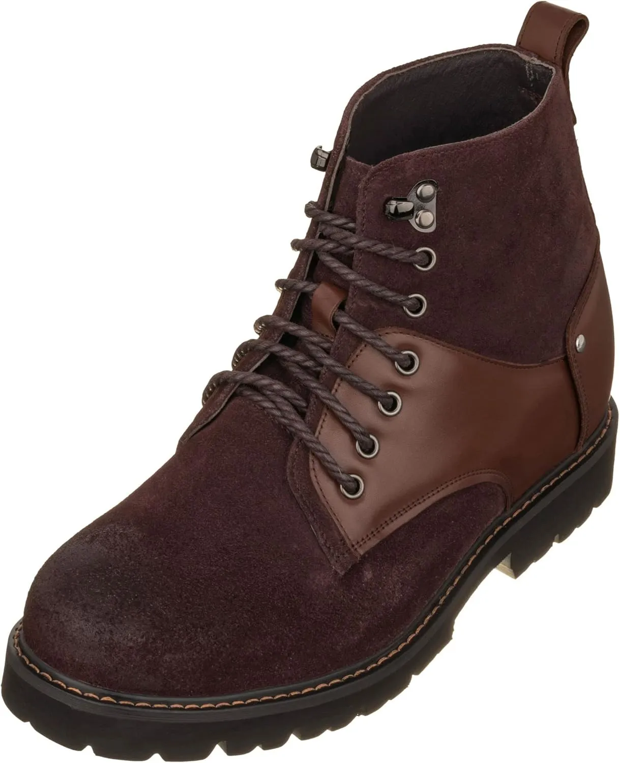 CALTO Men's Invisible Height Increasing Elevator Shoes - Dark Brown Nubuck Distressed Leather Round-Toe Lace-up Ankle Boots - 3.3 Inches Taller - K8703 - Size 9 D(M) US
