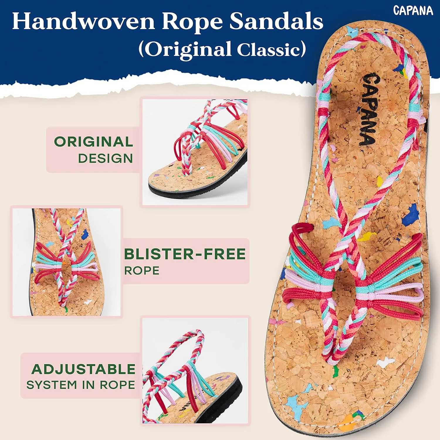 Capana Women's Flat Cork Sandals - Strappy Braided Bohemian Beach Sandals, Spring Casual Shoes, Comfy Boho Flats for Teen Girls – Cocoon