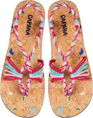 Capana Women's Flat Cork Sandals - Strappy Braided Bohemian Beach Sandals, Spring Casual Shoes, Comfy Boho Flats for Teen Girls – Cocoon
