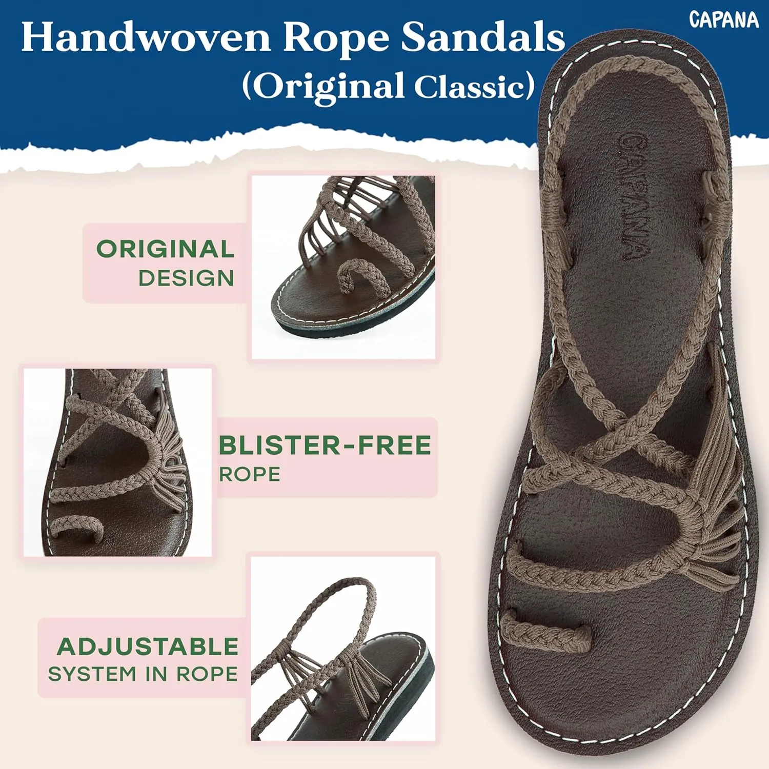 Capana Woven Women's Flat Sandals - Strappy Braided Sandals, Beach Sandals for Women Dressy Summer, Rope Bohemian Sandals, Spring Casual Womens Shoes, Comfy Boho Flats for Teen Girls – Commune