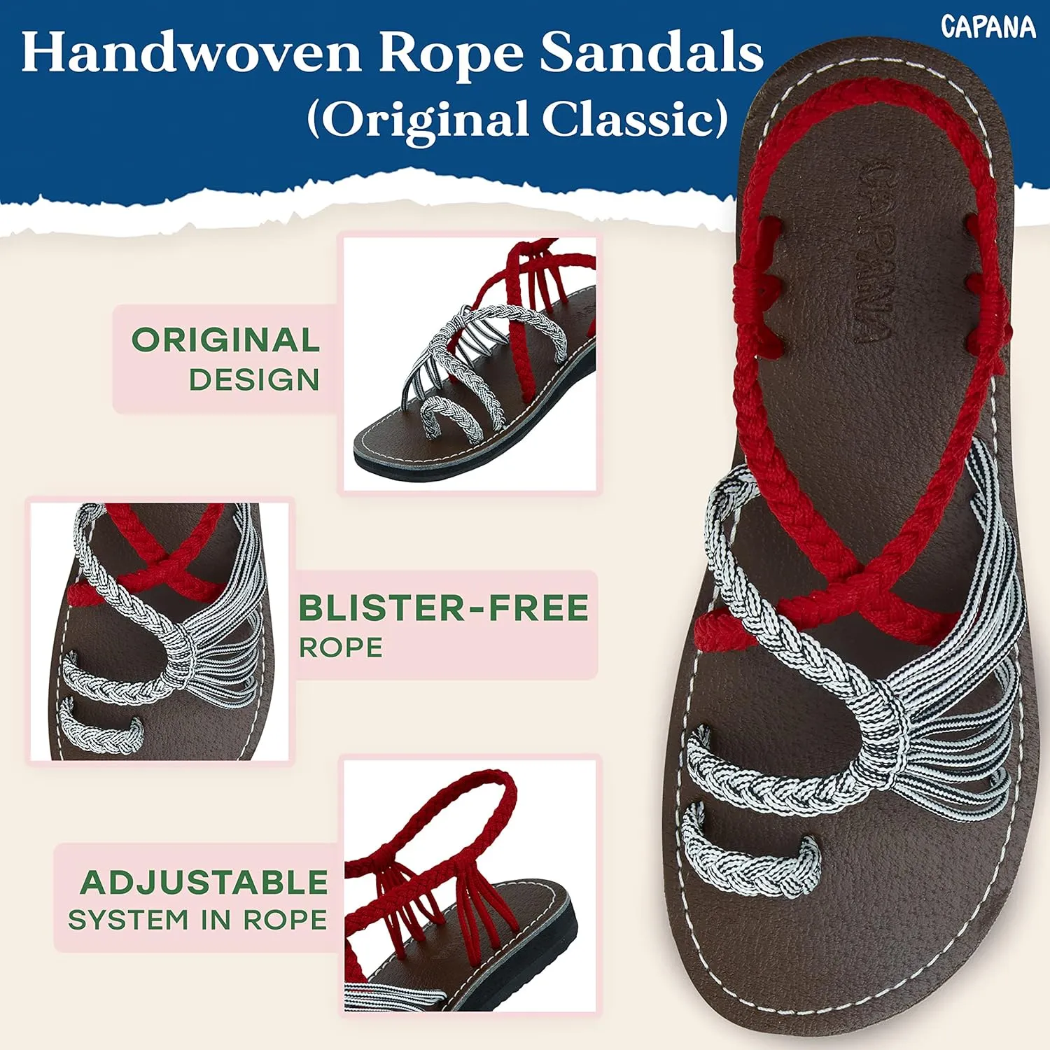 Capana Woven Women's Flat Sandals - Strappy Braided Sandals, Beach Sandals for Women Dressy Summer, Rope Bohemian Sandals, Spring Casual Womens Shoes, Comfy Boho Flats for Teen Girls – Commune