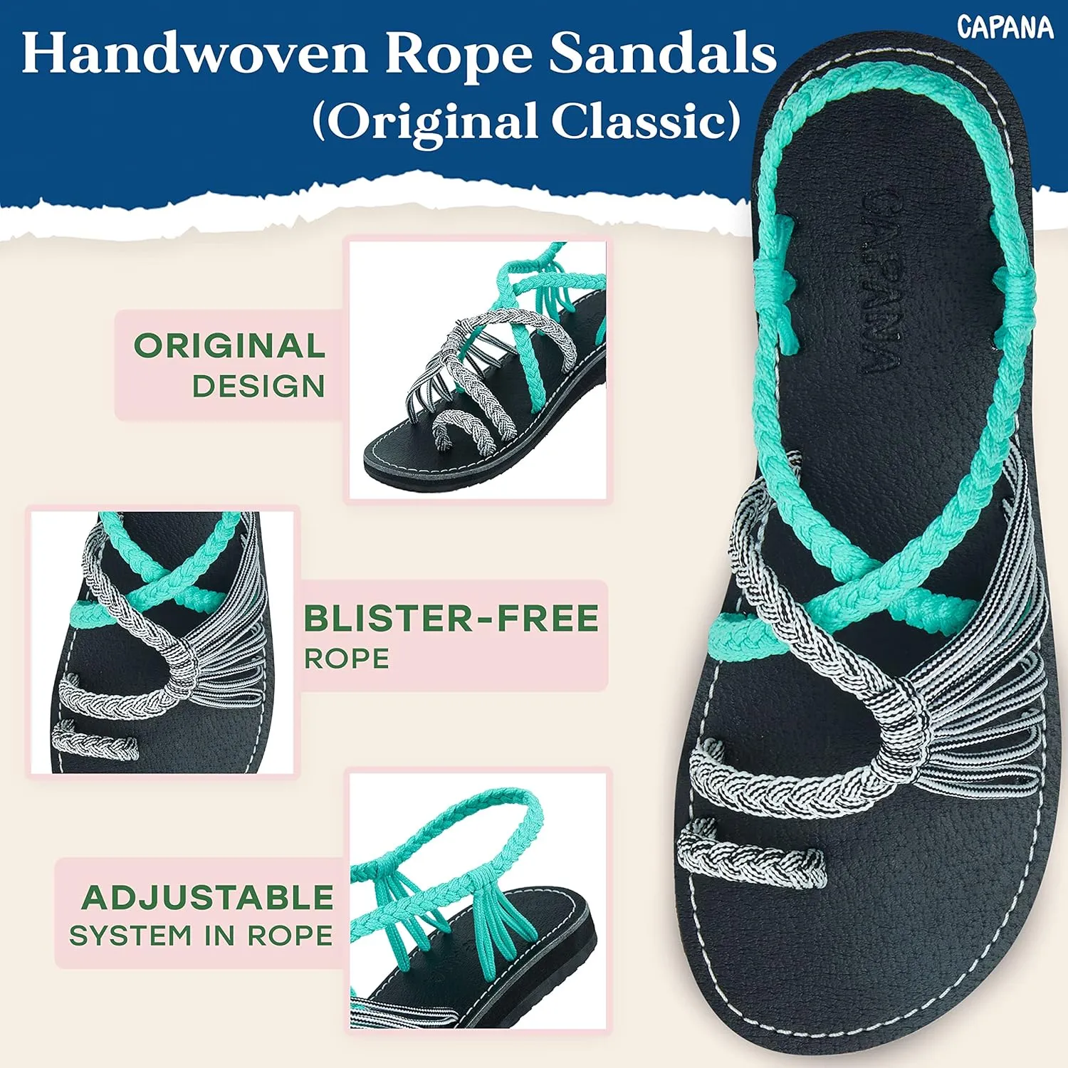 Capana Woven Women's Flat Sandals - Strappy Braided Sandals, Beach Sandals for Women Dressy Summer, Rope Bohemian Sandals, Spring Casual Womens Shoes, Comfy Boho Flats for Teen Girls – Commune